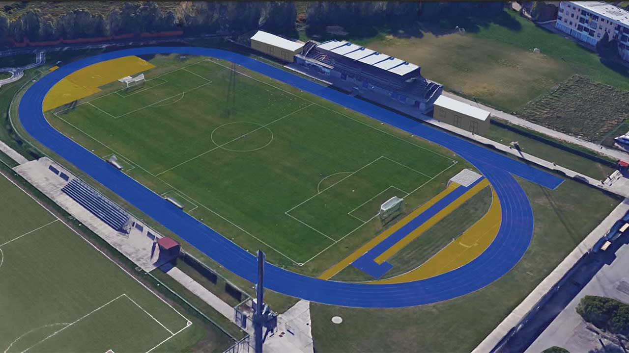 Vista dall'alto dei campi sportivi dopo il rinnovamento
