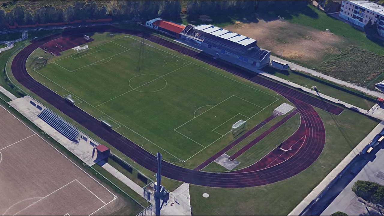 Vista dall'alto delle attuali condizioni dei campi sportivi
